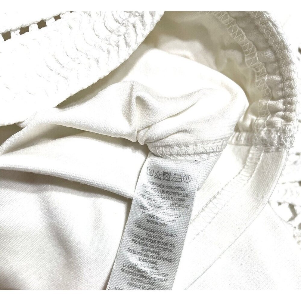 French Connection White Crochet Embroidery Mini Short Dress V Neck Sz 10 L - Picture 12 of 16